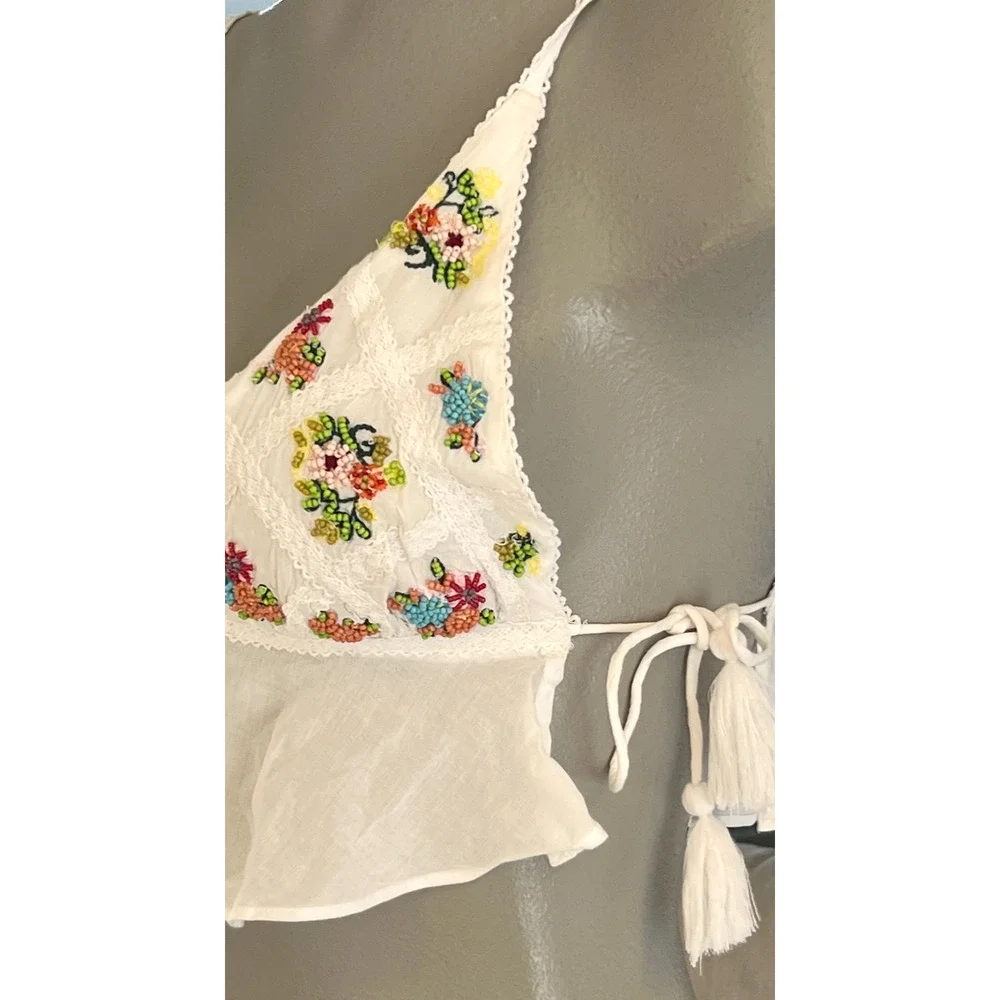 NEW FREE PEOPLE INTIMATELY WHITE BEADED FEELS LIKE SATURDAY BRAMI CROPPED TOP XS